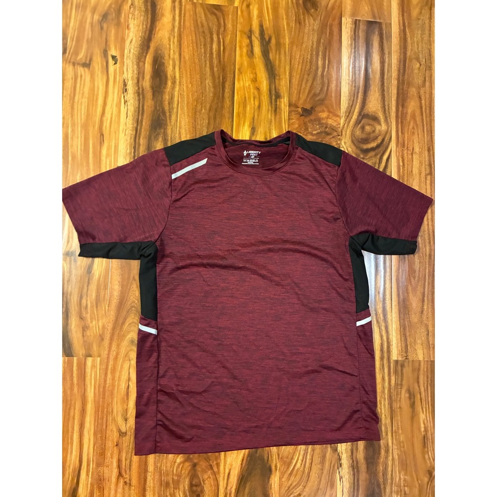 Liberty Pro Mens M Maroon Heathered Athletic Running Shirt Reflective‎ Accents